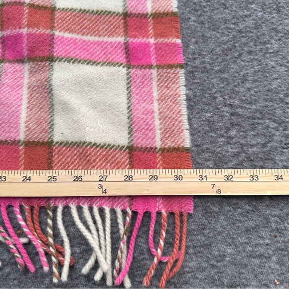 Foxford Woolen Mills Ireland Wool Throw Blanket Pink Plaid Fringe 42”x31” - Picture 2 of 5